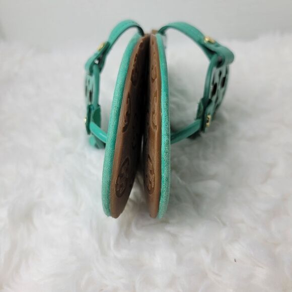 Tory Burch Miller Womens Sandals Size 5 Blue Turquoise Medallion Logo Flip Flops - Picture 11 of 11